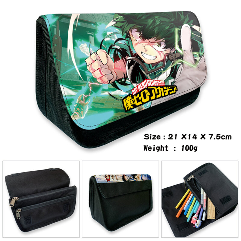 Anime My Hero Academia Nylon Zip Pencil Case Student School Stationerybag Casual Make Up Bag Cosmetic Bags Cartoon Print Penbag