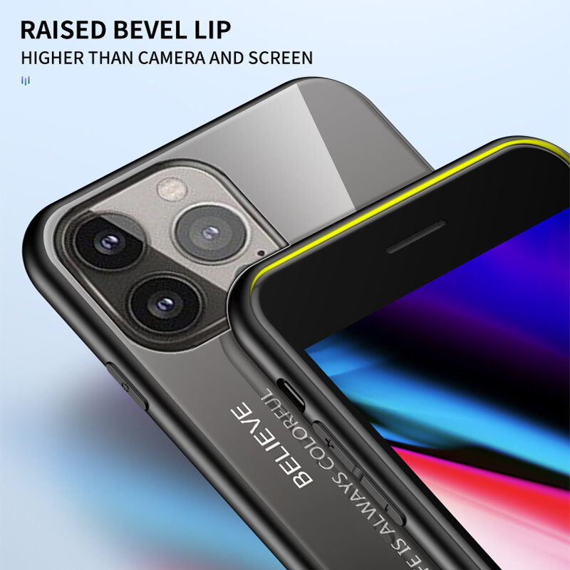 Coque de téléphone en verre trempé pour Iphone, pour modèles 13pro, 12, 11pro Max, XR, xs Max, 8, 7, 6S Plus, se 2020, dégradé de couleurs éblouissantes