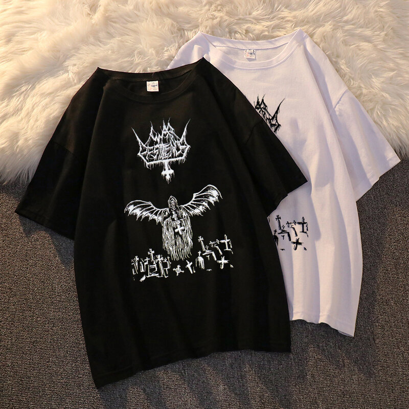 Summer Women's T-shirt Goth Tee Aesthetic Loose T-shirt Punk Dark Grunge Streetwear Gothic Top T-shirts Harajuku Y2k Clothes