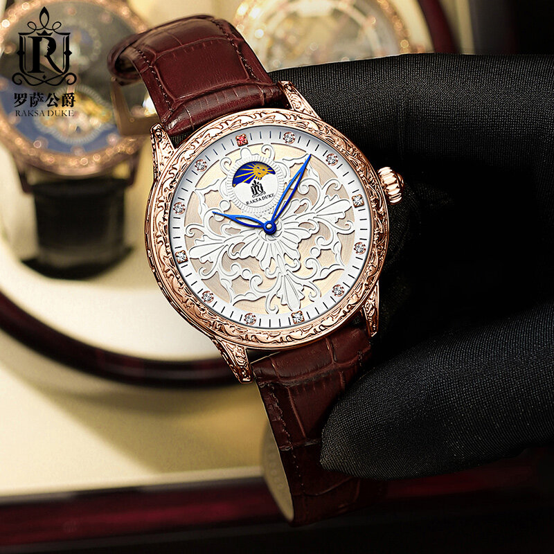 Reloj Mecánico de lujo para Hombre, Reloj automático con esqueleto de Tourbillon, luminoso, resistente al agua, oro rosa
