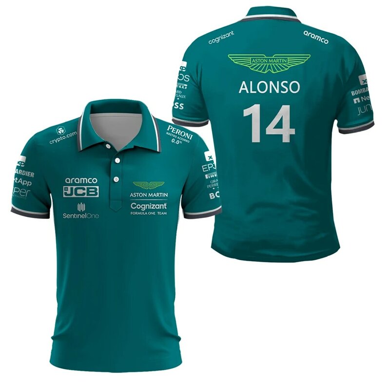 Для Aston Martin 14 Alonso Driver 2023 F1 гоночная командная спортивная рубашка поло для мотоспорта автомобильные фанаты зеленые не выцветают дышащие
