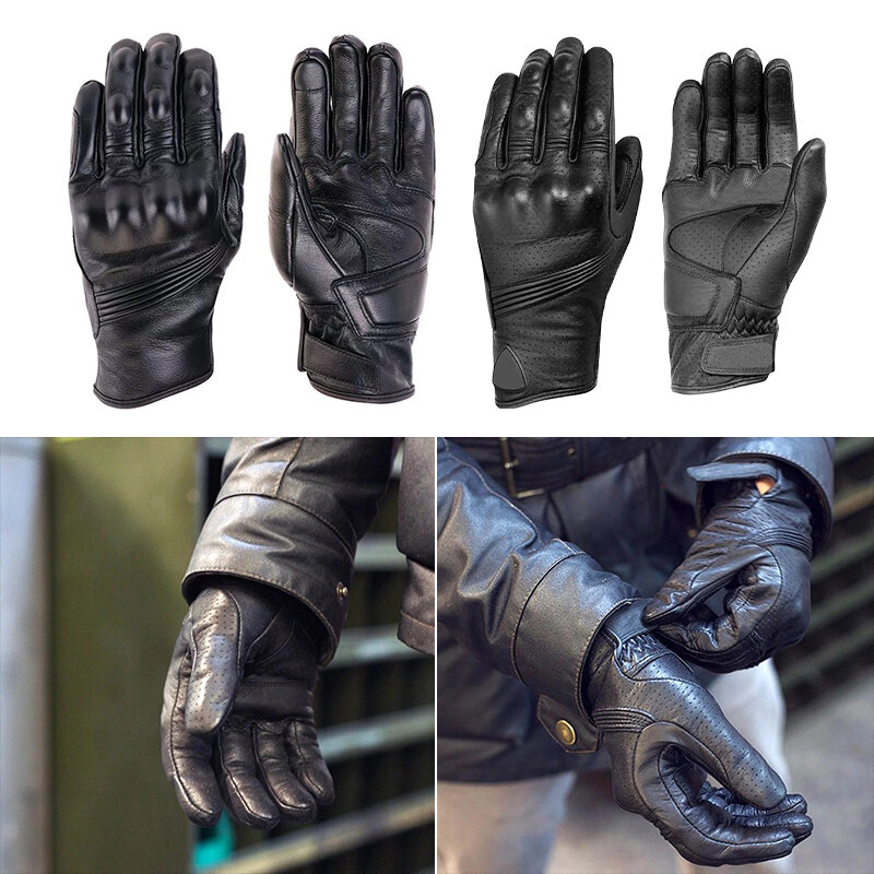 Sarung tangan motor layar sentuh pria, sarung tangan kulit ATV sepeda motor, sarung tangan bernapas jari penuh empat musim