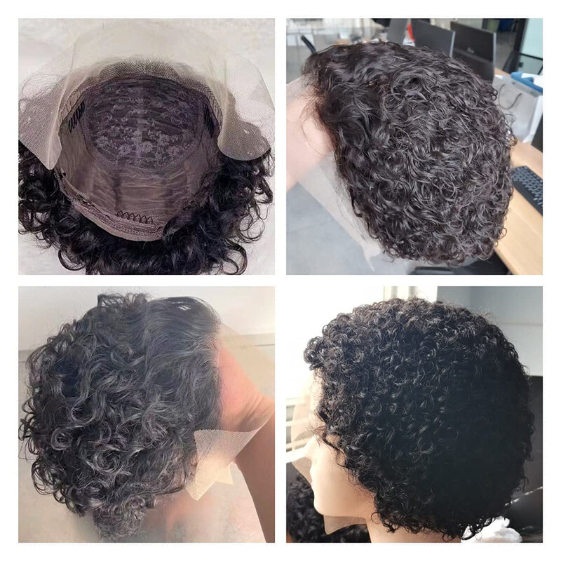 Peluca de encaje transparente para mujeres negras, cabello humano rizado de color, 1b/27, corte Pixie, 13x1