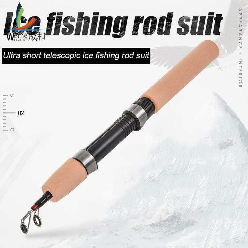 Inverno curto frp fibra telescópica pólo acessórios de pesca portátil peixe trackle acessório vara de pesca no gelo carretel