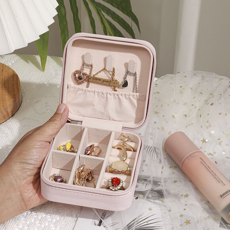 Caixa de armazenamento de jóias portátil doces cor organizador de armazenamento de viagem caso de jóias brincos colar anel organizador de jóias exibição