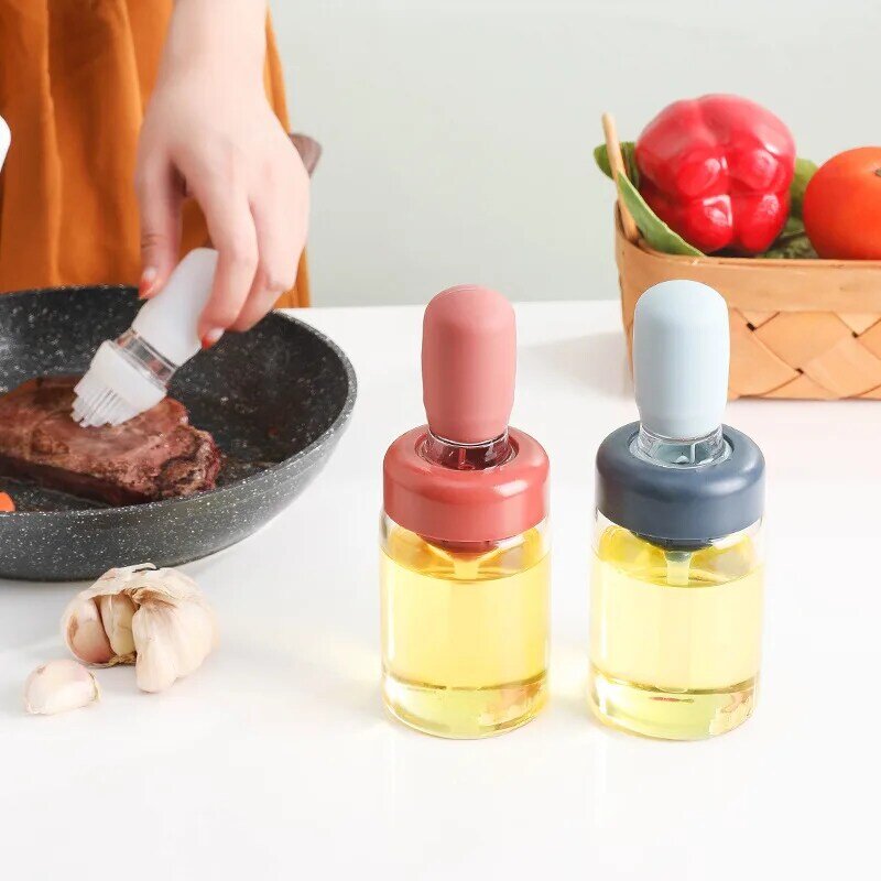 Portable Oil Sauce Spice Bottle Oil Dispenser With Silicone Brush For Cooking Baking BBQ Seasoning Kitchen Food Grade Oil Can