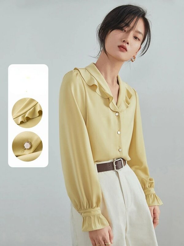Блузка женская шифоновая с рюшами, на пуговицах, с расклешенным рукавом