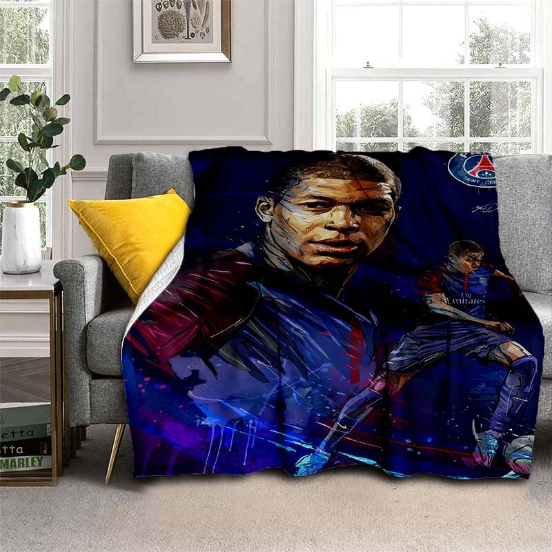 Kylian Mbappé Pattern coperta flanella traspirante coperte da tiro Super calde per biancheria da letto camera da letto da viaggio morbido tiro s decorazioni per la casa