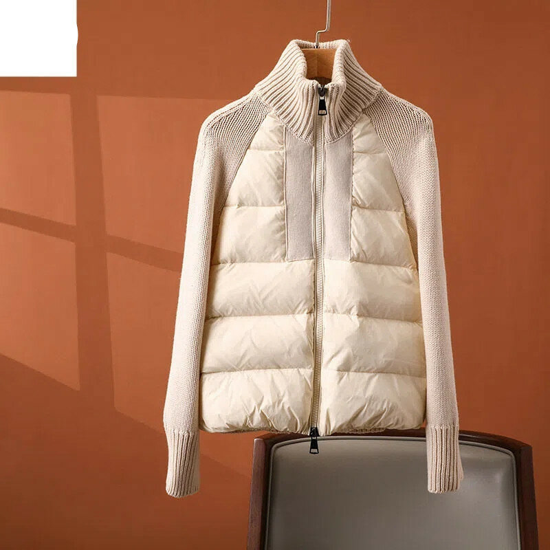 ฤดูใบไม้ร่วงฤดูหนาว2022ใหม่ MODE Korea Patchwork เสื้อคอเต่าสั้นลงฝ้ายแจ็คเก็ตผู้หญิง Manteau Femme