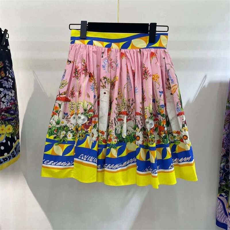 TRAF امرأة تنورة الحرير ثلاثية الأبعاد الليمون طباعة عالية الخصر المرأة تنورة صغيرة y2k الملابس موضة جديدة اسم كبير مطوي تنورة الصدرية