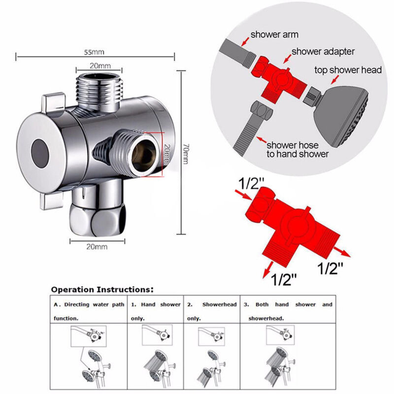 Shower Diverters Connector Toilet Bidet Water Separator Faucet Splitter Valve Three-way Water Diverter T-shaped Adapter