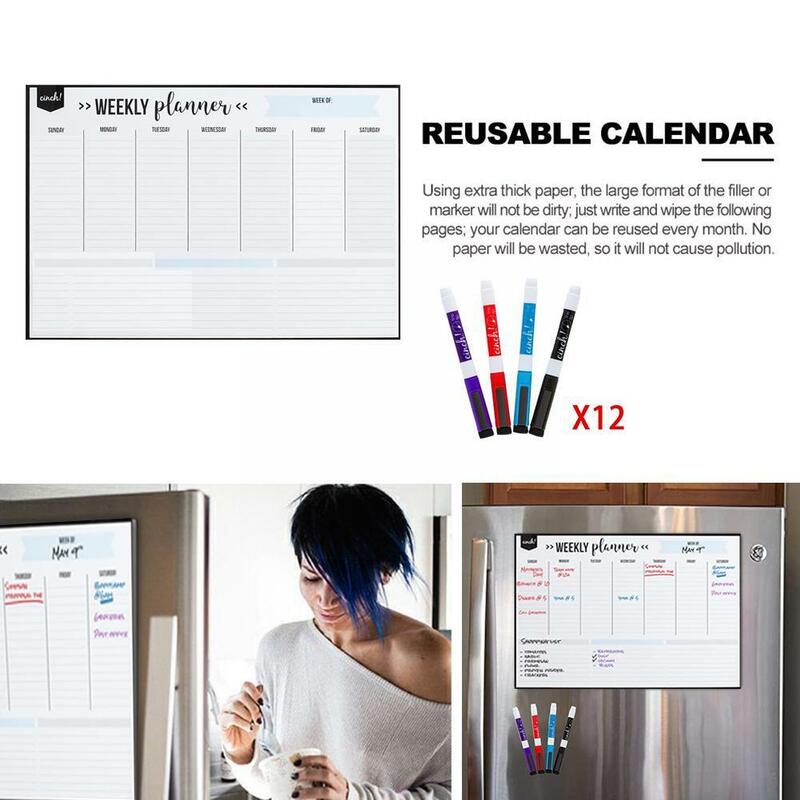 Magnetic Dry Erase Fridge Calendar Whiteboard Fridge Weekly Menu Planner Calendar Board Magnetic Message Sticker Board F6N0