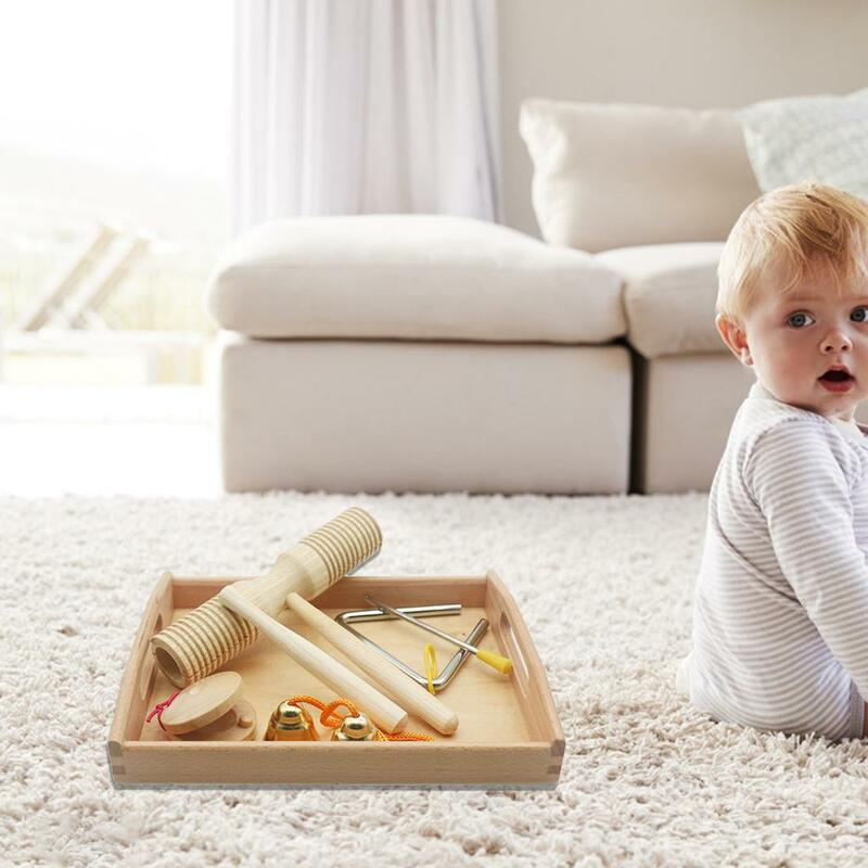 Instrumentos de percusión de madera, juego de juguetes de música Montessori para bebé, campana triangular