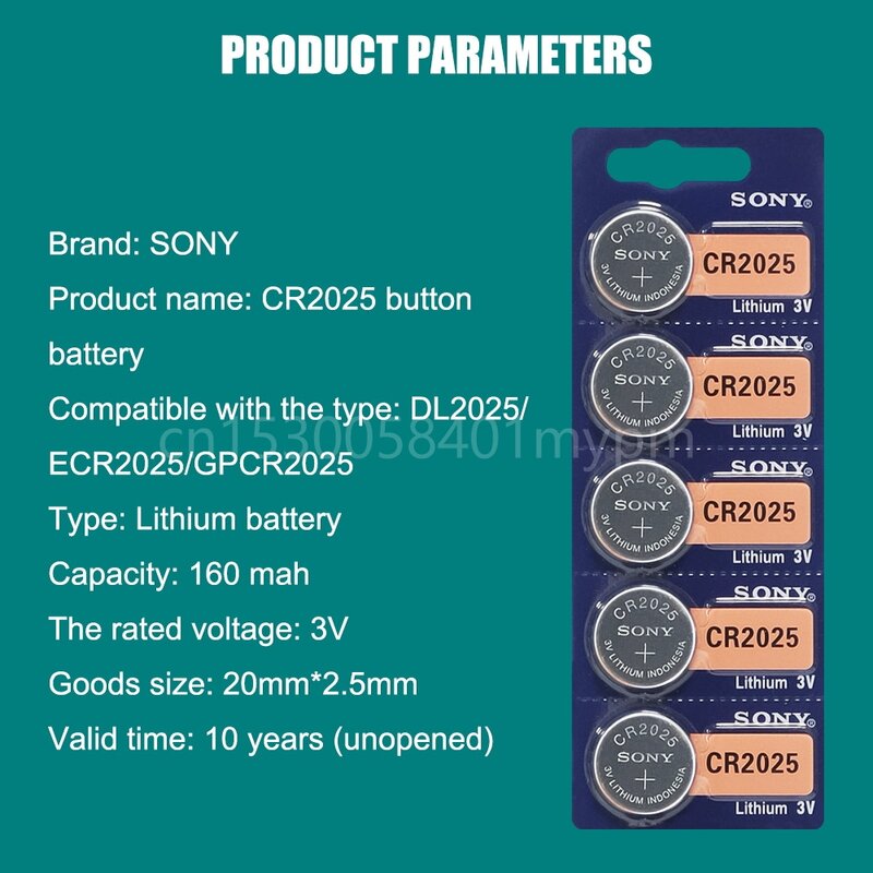 Sony Originele Cr2025 Knoopcel Batterijen Cr2025 3V Lithium Coin Batterij Voor Horloge Rekenmachine Weegschaal