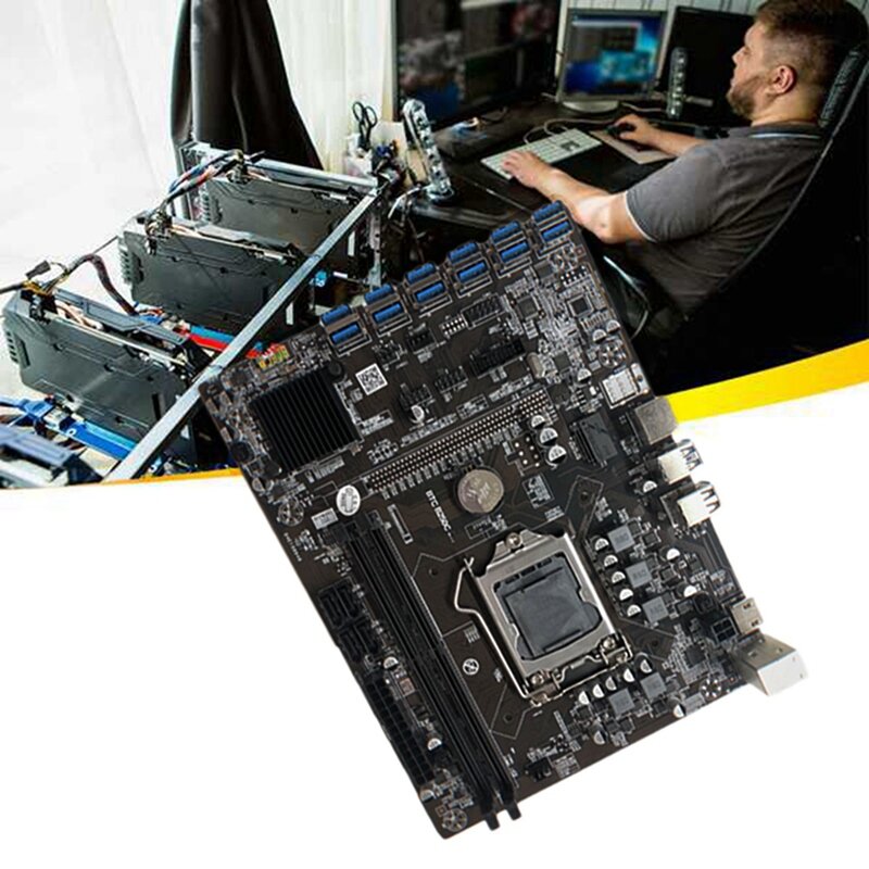 Материнская плата B250C для майнинга BTC с процессором G3930 + вентилятор + кабель SATA + кабель переключения 12 * PCIE на USB3.0 слот GPU поддержка DDR4 DIMM RAM