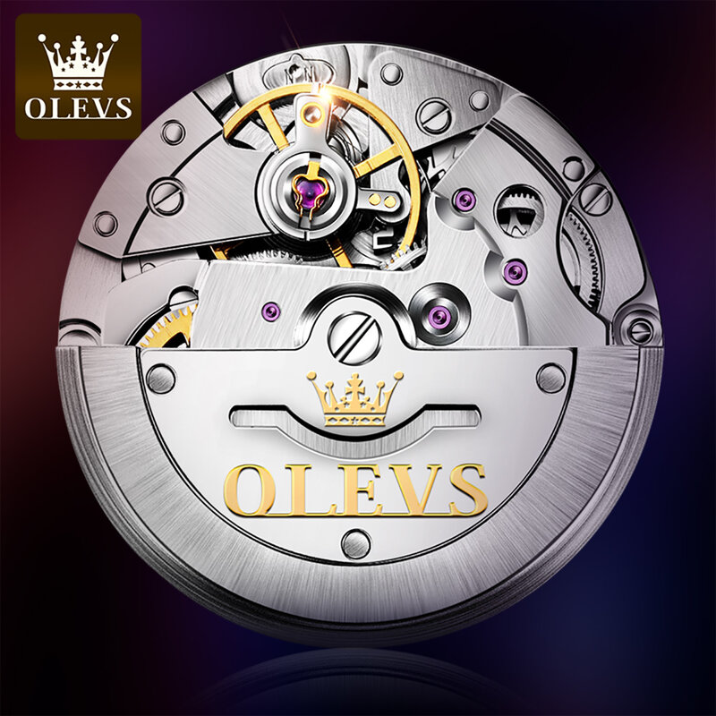 Olevs-ステンレス鋼の機械式時計ストラップ,自動巻き,防水,男性用