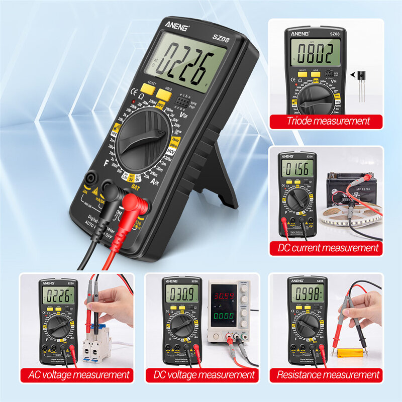 ANENG-multímetro Digital SZ08 profesional, voltímetro automático, CA, CC, 220V, resistencia, probadores de mano, herramienta detectora