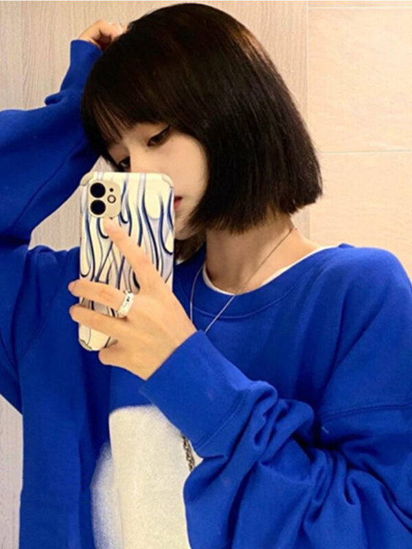 Deeptown coreano moda coração impressão hoodies harajuku hip hop camisolas de grandes dimensões solto casual manga longa o-pescoço topos bf