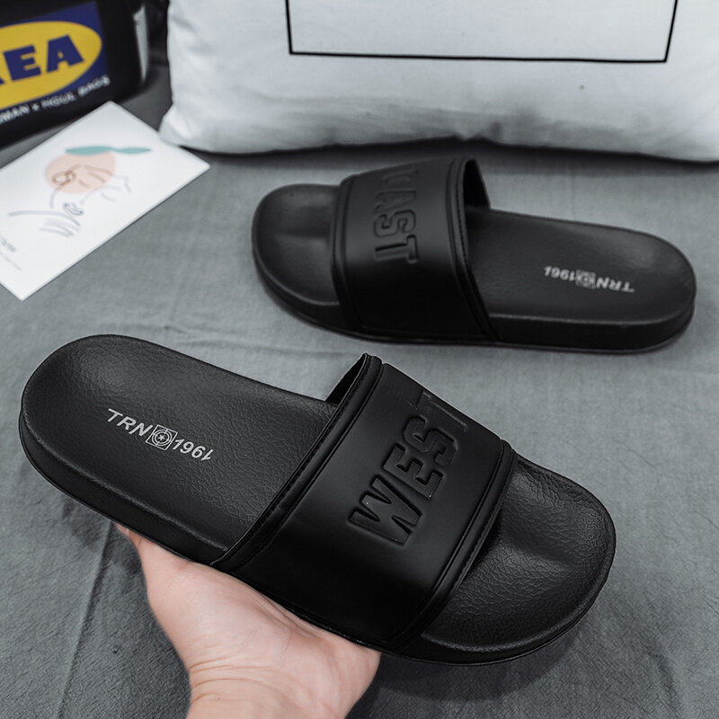 Men's Summer Indoor Bathroom Comfortable Slippers Light Casual Black Anti Slip Breathable Slippers