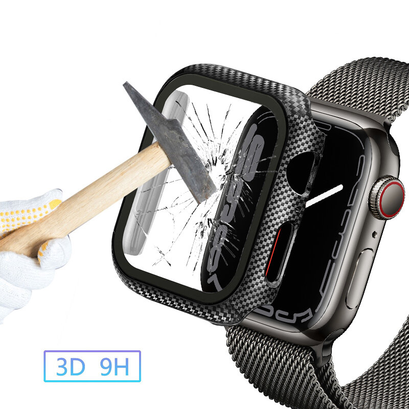 Funda protectora de carbono con marco 360 para Apple Watch, accesorios para iwatch series 7, 6 y 5, de 41mm, 45mm, 44mm, 40mm, 42mm y 38