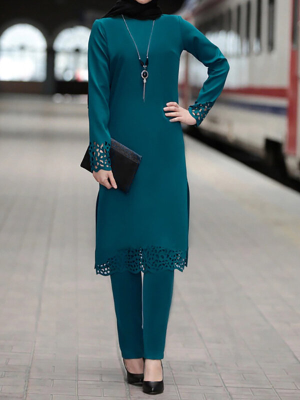 Conjunto de dos piezas de Top y pantalones para mujer, Abaya musulmana de Turquía, vestidos Abaya divididos, caftán marroquí de Ramadán, ropa islámica