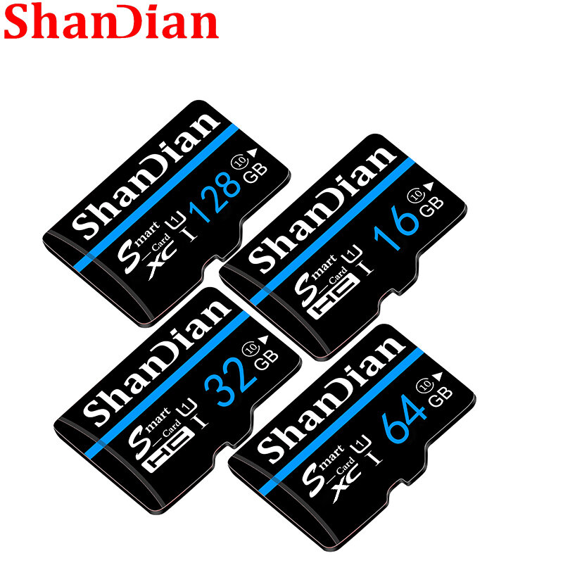 Shandian – carte Micro SD TF de classe 10, 32 go/64 go/128 go/16 go/8 go, transfert rapide, avec adaptateur, pour téléphone, appareil photo, etc.