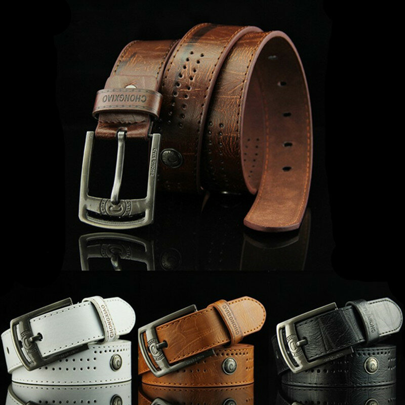 Men Casual Waist Belt Men Hollow Rivet Punk Style Wide PU Leather Belt For New Fashion Strap Male High Quality Jeans men's Belt