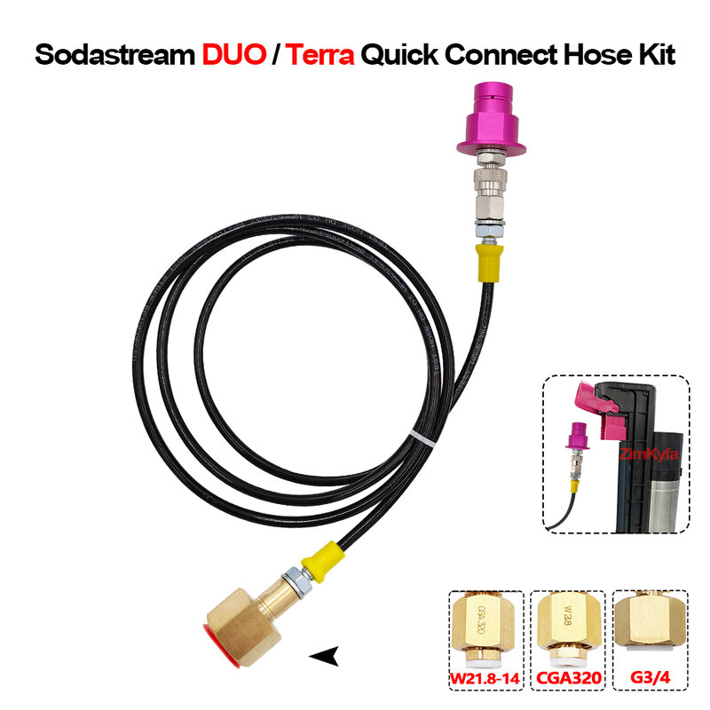 Terra DUO Art SodaStream Soda Quick Connect Adapter To External CO2 Tank Soda Club Soda Water 150cm Hose W21.8-14,CGA320,G3/4