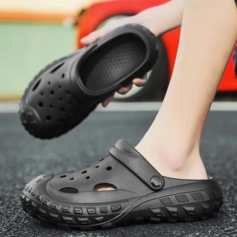 Men's Breathable Cool Hole Shoes Non-slip Damping Tire Sole Casual Slippers Comfortable Fashion Indoor Outdoor Two-Wear Sandals