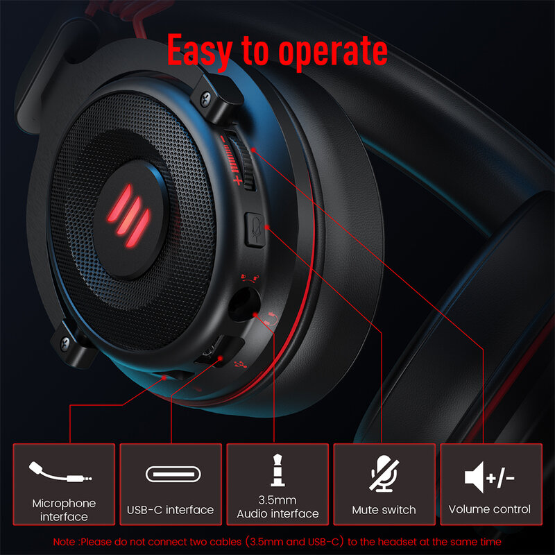 EKSA-auriculares con cable para videojuegos, audífonos estéreo/USB 3,5 Surround de 7,1mm para PC/PS4/PS5/Xbox con micrófono con cancelación de ruido