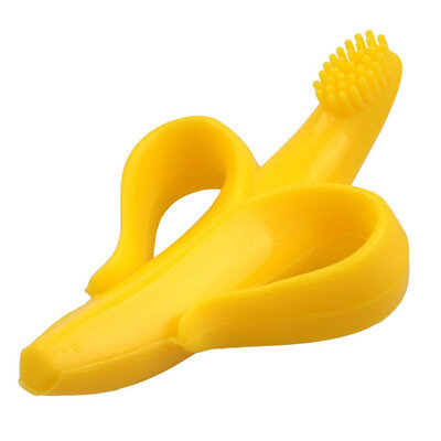 Cepillo de dientes de entrenamiento de silicona para bebé, mordedor seguro con forma de plátano, sin BPA, anillo de dentición, regalo para bebé