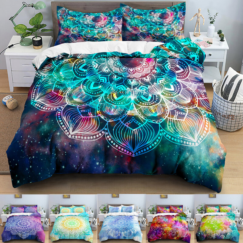 3d étnico capa de edredão mandala impressão conjunto cama duplo quilt cover com fecho zíper king size luxo consolador capa