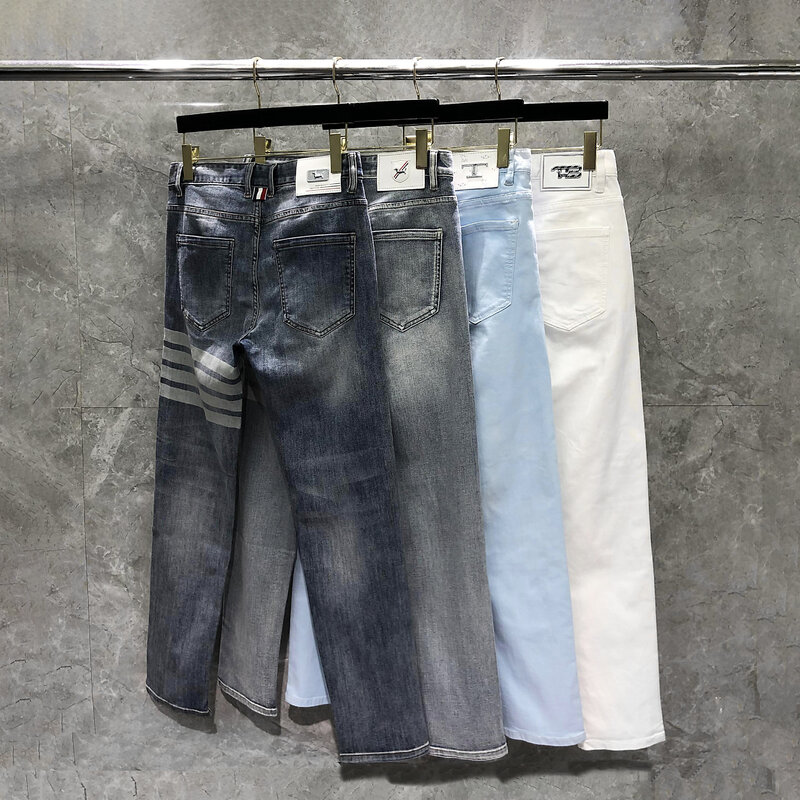 TB THOM Jeans 2022 Fashion Single Breasted Chains Pants Four Seasons High Waist Pencil Denim Jeans Luxury Brand TB Pants