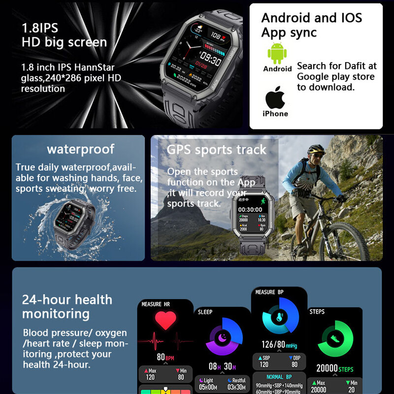 CANRES-Montre connectée pour IOS et Android, pour hommes et femmes, avec appels Bluetooth, longue durée de veille, GPS, moniteur de sport, étanche