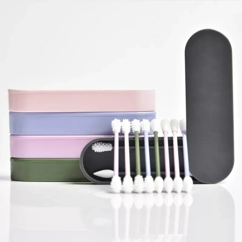 2Pcs/box Reusable Cotton Swab Double-headed Face Ear Cleaning Makeup Cosmetic Removal Washable Portable Silicone Buds Swabs Tool