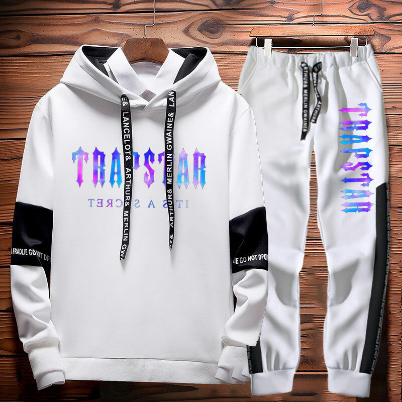 Mens Luxury Patchwork Sweatshirt Sets Trapstar Print Joggers Pullover Hoodies and Pants Brand Man Tops Trouser Casual Streetwear