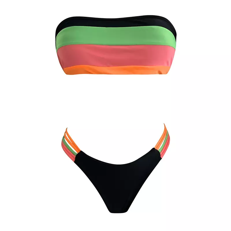 Bikini brasileño a rayas para mujer, traje de baño Sexy de 2 piezas, ropa de playa, verano, 2021