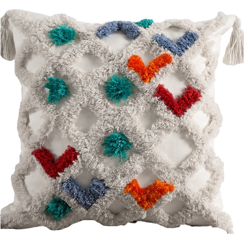Boho тканая стеганная разноцветная клетчатая подушка для детской текстурированной подушки с кисточками