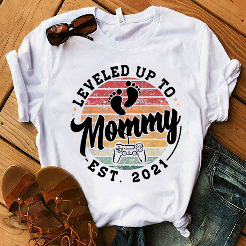 女性のための原宿Tシャツ,お母さんの日のための印刷された服,メッセージ付き,夏の漫画,2022