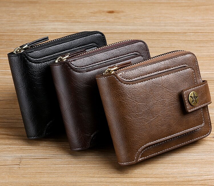 男性用の小さな本革の財布,ジッパー付きの短いジッパー式クロップポケット