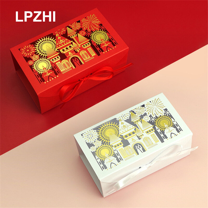 LPZHI 20 sztuk drążą ślubne pudełko ze wstążką laserowo wycinane na wieczór panieński przyjęcie rocznicowe Favor czekoladowe ciastko cukierki prezent