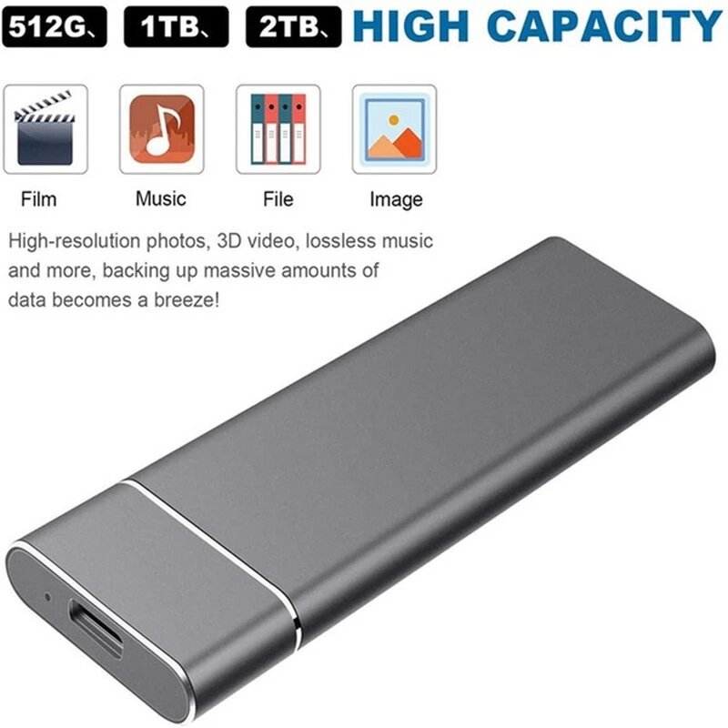 New Original 1TB SSD High Capacity Mobile Solid State Drive 500G 2TB Portable Hard Drive Storage Device USB 3.1 Mini Mobile Hard
