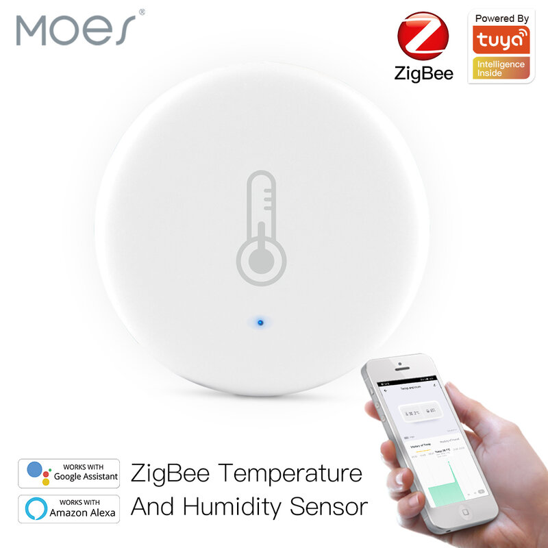 Tuya-sensor inteligente de temperatura e umidade zigbee, alimentado por bateria, com aplicativo tuya smart life, alexa, google home