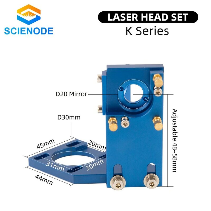 Scienode-K 시리즈 CO2 레이저 헤드 세트, 렌즈 1 세대 2 세대 미러 마운트 20mm, K40 2030 4060 5030 레이저 조각 절단기용