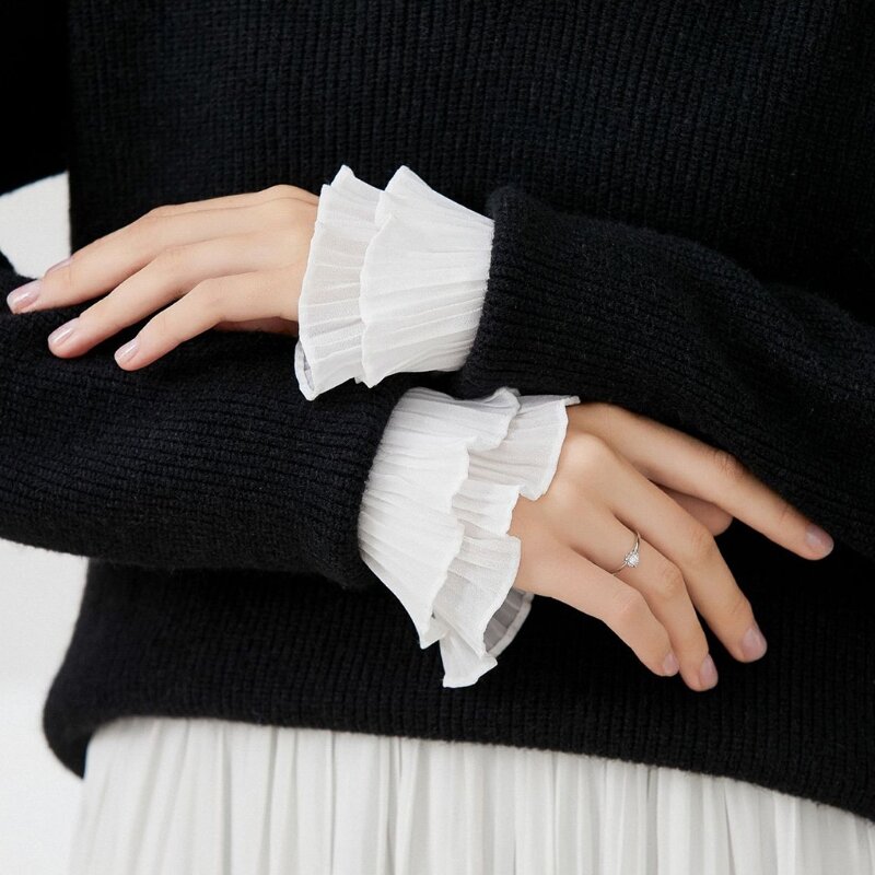 Fałszywe Flare rękawy z falbankami dziewczyny plisowane fałszywe mankiety dla kobiet sweter na nadgarstki kobiece białe rogi mankiety akcesoria