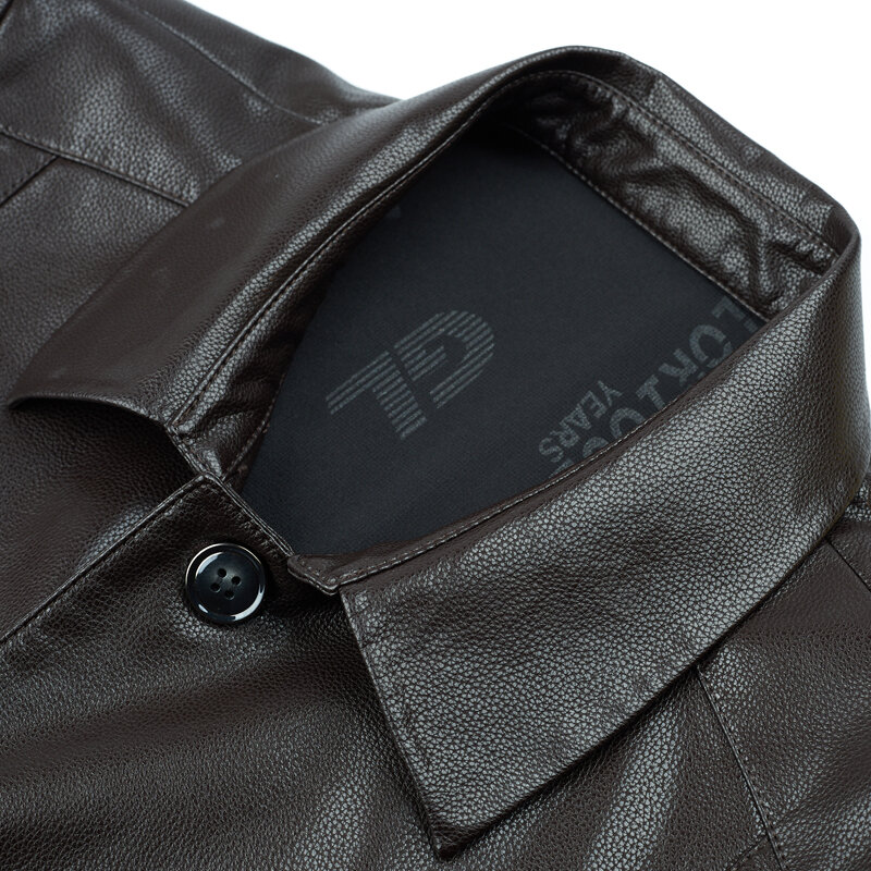 Men's leather coat spring new Haining leather coat middle-aged men's lapel single leather jacket