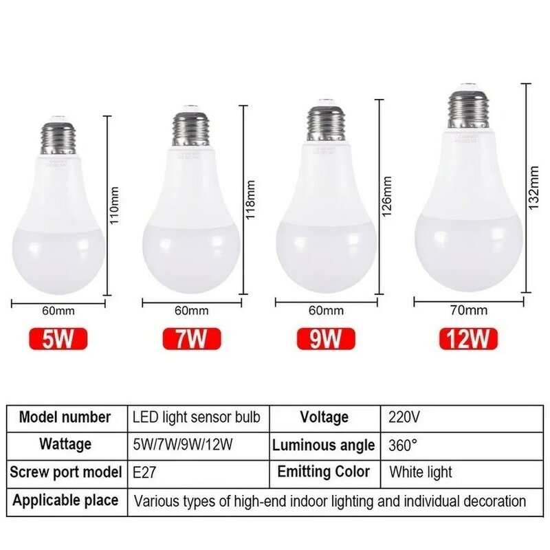 Bombilla LED con Sensor de anochecer y Amanecer, lámpara inteligente de encendido y apagado automático para porche de jardín, 6 piezas, E27, 5W, 7W, 9W, 12W, CA de 220V