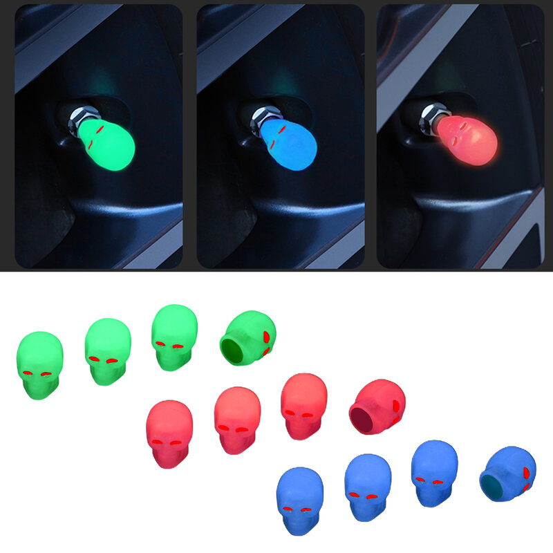 Glow-in-the-dark Valve Cap Car Valve Stem Covers Glow In The Dark Skull Fluorescent Valve Caps Tire Air Caps Cover For Cars