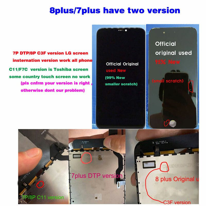 ใช้ต้นฉบับสำหรับ iPhone 7 8 Plus 7P 8 P LCD จอแสดงผลชุดประกอบชุดสัมผัสหน้าจอ Pantalla + กล้องอะไหล่ทดแทน