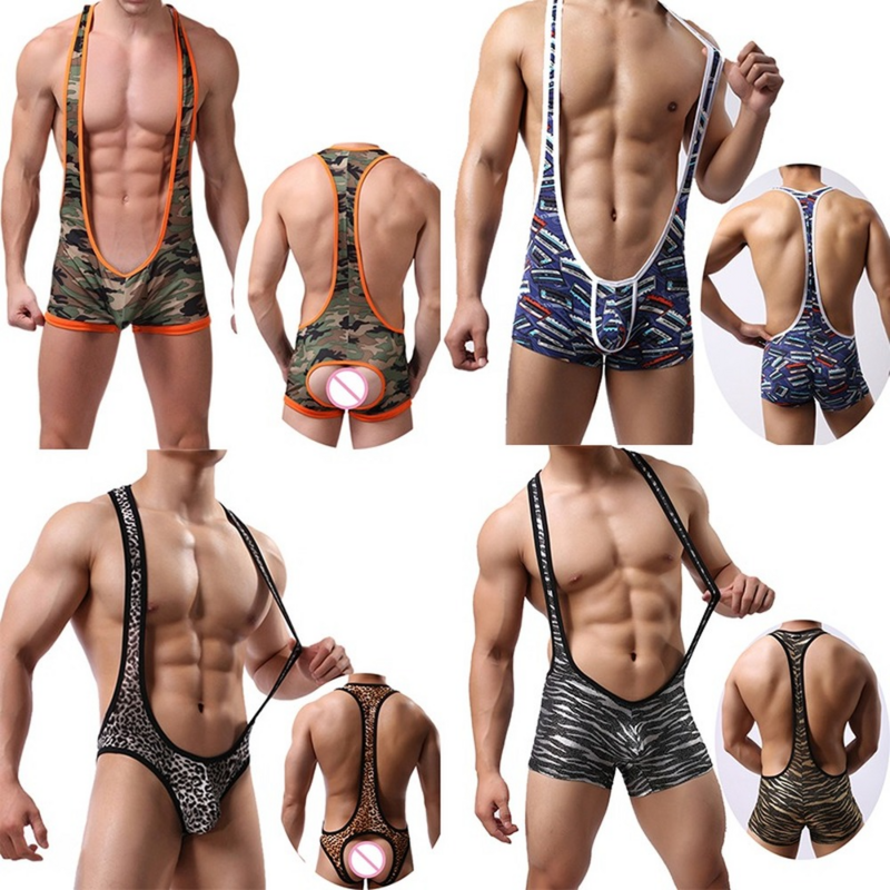 Sexy Mens Undershirts Leotard Sports Bodysuits Jumpsuits One Piece Gay Wrestling Singlet Cotton 3369